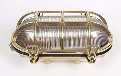 linoows Maritime ovale Gitterleuchte, Schottwand Lampe, Schiffslampe, Messing 24 cm