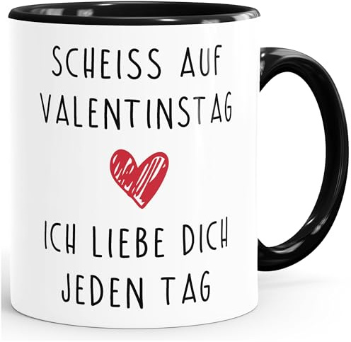 MoonWorks Kaffee-Tasse Scheiß auf Valentinstag Ich liebe dich jeden Tag Valentinstagsgeschenk Geschenk Liebe Schwarz unisize