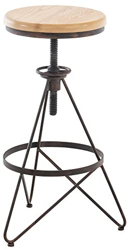 CLP Barhocker Karla I Barstuhl für Küche, Theke und Bistro I Metallgestell höhenverstellbar I Sitzfläche aus Massivholz, Farbe:Bronze