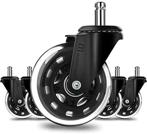 Mastery Mart Rollerblade Style Caster Wheels Replacement Set of 5 for Office Chair, Office Chair Wheels 11x22mm, Ultra Heavy Duty, Floor Protecting, Quiet Smooth on Floors (Not for 1KEA Chair, Black)