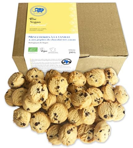 Mini cookies bio vegan vanille et pépites de chocolat, biscuits artisanaux français, snack gourmand, 300 g – The Vegan Elephant