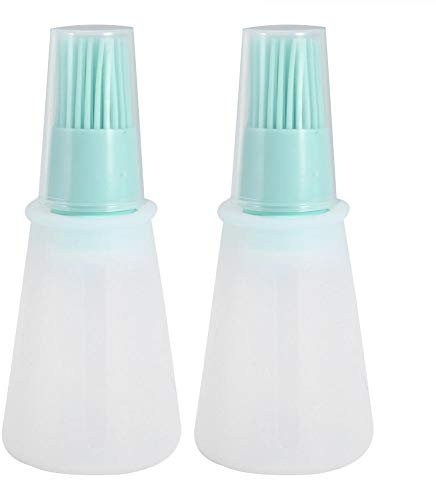 Fdit 2Pcs Cepillo de Botella de Aceite de Silicona con Juego de Tapas Botella de Salsa Suave con Cepillo de Silicona para cocinar Cepillos de Botella de Aceite de Cocina (Verde)