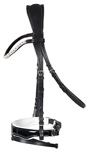 PFIFF 102839 Trensenzaum 'Elegance' Lacknasenriemen anatomisch, schwarz-weiß XFull