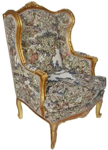 Casa Padrino Barock Ohrensessel Mehrfarbig/Antik Gold 80 x 75 x H. 120 cm - Antik Stil Wohnzimmer Sessel - Barock Möbel