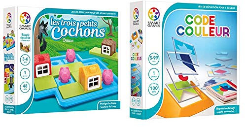 SmartGames - SG 023 FR - Les 3 Petits Cochons - Jeu de Réflexion de Logique et d'Observation & SG 090 FR - Jeu de réflexion - Tangram en 3D - Code Couleur