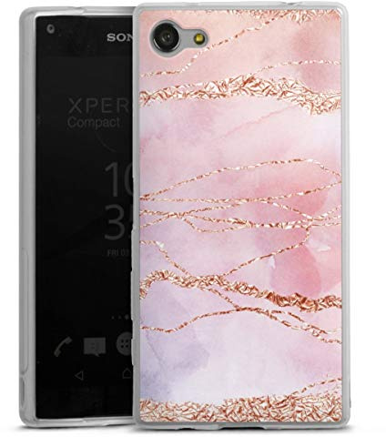 DeinDesign Slim Case kompatibel mit Sony Xperia Z5 Compact Silikon Handyhülle transparent Hülle extra dünn Glitzer Look Marmor pink