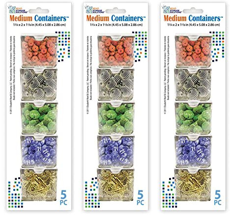 Bead Storage Solutions Elizabeth Ward 5 Piece Craft Organizing Storage Containers for Small Beads, Crystals, and Fasteners, Clear (3 Pack)