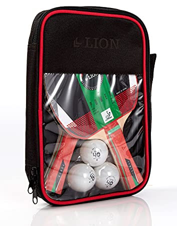 LION Tischtennis 2 Player Power Set | Schwammstärke 1,5 mm | 3 Tischtennisbälle | zugelassener ITTF LION-Belag |für 2 Spieler | mit robuster Aufbewahrungstasche