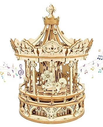 Surplex Carousel Woode Puzzles Age 3+, 3-D Music Box Jigsaws Model Kits, Laser Cut - Complex Building Models, Development of Mental Toys, for Adults Teens and Children, Romantic Couple Gift
