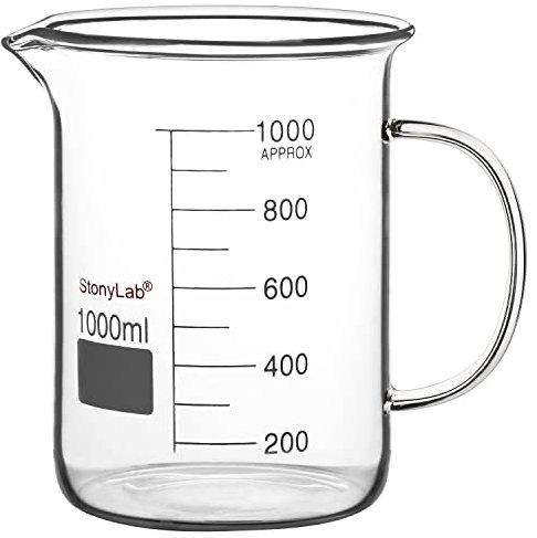 stonylab Glass Beaker with Handle, Borosilicate Glass Graduated Low Form Griffin Beaker with Handle and Pouring Spout, 1000 ml