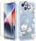 GVIEWIN Compatible with iPhone 14 Case 6.1 Inch 2022, with Tempered Glass Screen Protector+Camera Lens Protector, Flower Clear TPU Slim Bumper Shockproof Protective Soft Phone Cover, Magnolia/White