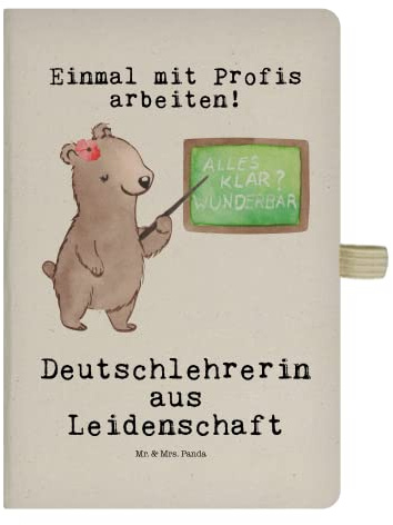 Mr. & Mrs. Panda DIN A4 Baumwoll Notizbuch Deutschlehrerin Leidenschaft - Geschenk, Schule, Grundschule, Mitarbeiter, Kollegin, Skizzenbuch,