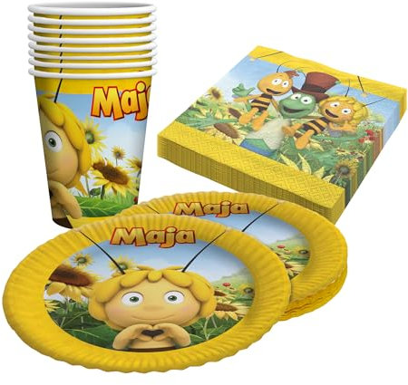 Party Factory `Biene Maja´ 36-teiliges Party Set mit 8 Bechern 250ml, 8 Tellern Ø 23cm und 20 Servietten 33x33cm, Partygeschirr für Geburtstag und Mottoparty