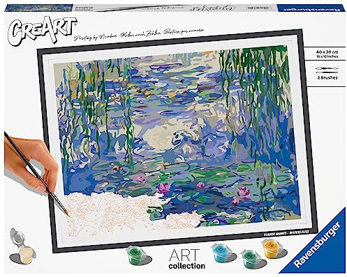 Ravensburger – CreArt Grand Format 30 x 40 cm – Claude Monet – Tableau Les Nymphéas – Art Collection – Loisir créatif – Peinture par numéros Adulte - Activité détente et créative dès 12 Ans – 23651