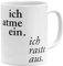OM3® Lustige Tasse mit Spruch - Ich atme ein -> ich raste aus | Keramik Becher | 11oz 325ml | Beidseitig Bedruckt | Weiss