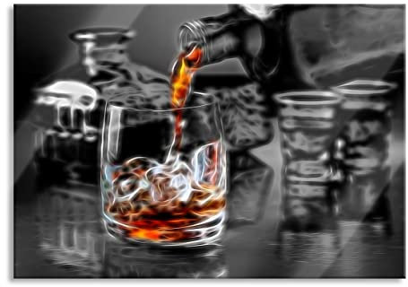 Pixxprint Glasbild, Wandbild aus Echtglas, Whiskey im Whiskeyglas, 60x40 cm, inkl. Aufhängung und Abstandshalter