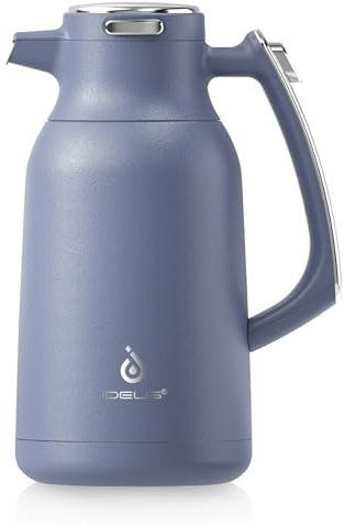 IDEUS Cafetière isotherme à double paroi en acier inoxydable - 2 litres - Garde la chaleur pendant 12 heures - Pour 15-20 tasses - Bleu ciel