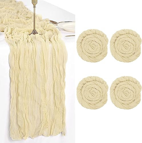 Riomijun Käsetuch-Tischläufer, 6 Stück, Boho-Gaze, 90 x 400 cm, 13 Fuß lang, Käsetuch-Tischläufer für Hochzeit, Party, Urlaub, Dekoration, Tischdekoration (4 Stück-Hellbeige)