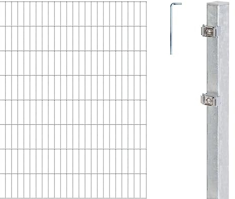 Alberts 655471 Doppelstabmattenzaun als 16 tlg. Zaun-Komplettset | verschiedene Längen und Höhen | feuerverzinkt | Höhe 200 cm | Länge 14 m