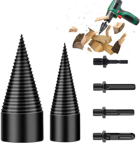 HRKVSK Spaccalegna per Trapano, 42mm Cono per Vite Spaccalegna,Punta Trapano Spaccalegna con 3 Manici per Trapano,Quadrato/Rotondo/Esagonale, Vite Spaccalegna per Trapano per Giardinieri e Taglialegna