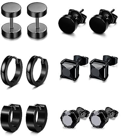 XOEMEL 6 Paar Ohrringe Set für Herren Hypoallergen Ohrstecker Chirurgenstahl Ohrstecker Schwarz Ohrringe für Mehrere Ohrlöcher Zirkonia Creolen Ohrstecker Set Tragus piercing Silber für Herren Damen