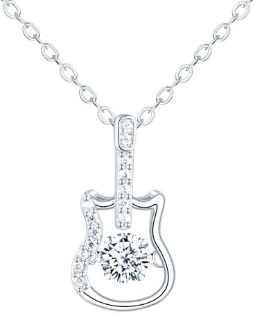 feilok 925 Sterling Silber Gitarre Halskette für Damen Musik Kette Damen Halskette Kette mit Anhänger Zirkonia Geschenk für Sie