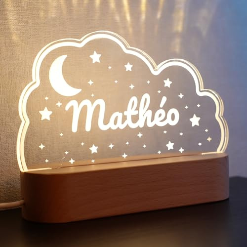 StarMaker Nachtlicht Baby oder Kind - Mond und Sterne - Geschenkidee zu Weihnachten, Geburt, Taufe - Nachttischlampe Vorname Dekoration Schlafzimmer (Warmweiß)