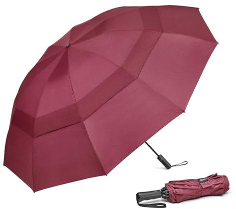 G4Free 157,7 cm großer Golf-Regenschirm, kompakt, umgekehrt, Reise-Regenschirm, 10 Rippen, winddicht für Regen, Doppeldach, automatisches Öffnen und Schließen (Burgunderrot)
