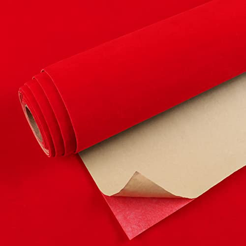 VEELIKE Red Velvet Fabric Wallpaper Jewelry Box Red Contact Paper for Furniture Stickers Self Adhesive Wallpaper for Living Room Dresser Thick Lining Paper for Drawers Worktop Covering 40cm×300cm