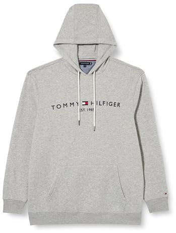 Tommy Hilfiger Herren Hoodie Logo mit Bauchtasche, Grau (Light Grey Heather), XXL