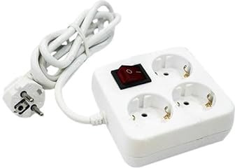 3-Fach Steckdosenleiste Schuko mit Schalter, 3 m, 3 G, 1,5 mm², Weiß, Sockel mit 3 Steckdosen