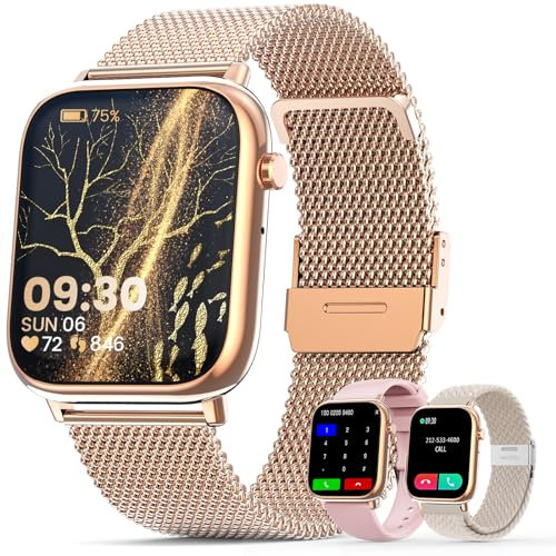 elfofle Montre Connectée Femme avec Appel Bluetooth,Écran Tactile HD 1,83, IP67 étanche /SpO2 Fitness Tracker/Cycle Menstruel Fréquence Cardiaque Moniteur de Sommeil pour iOS Android (Or)