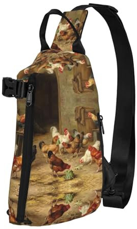 Borsa a tracolla con stampa rock and roll, per viaggi, escursionismo, ciclismo, campeggio, Arrosto pollo gallina fattoria, Taglia unica