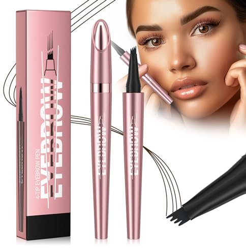 Augenbrauenstift mit 4 Spitze Micro Kopf, Augenbrauenstift Micro 4 Punkt Brauenstift Langanhaltend Wasserdicht Natürliche Augenbrauen Make-up (C-Dunkelbraun)