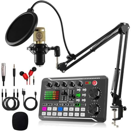 F998 Sound Card and BM800 Microphone Kit 2-Channel USB Audio Mixing Console for Singing, PC, Phone
