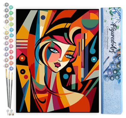 Figured'Art Peinture par Numéro Adulte Femme abstraite style Picasso - Activité Manuelle Kit de Loisir Créatif DIY Numéro d'Art Complet - 40x50cm sans châssis en bois
