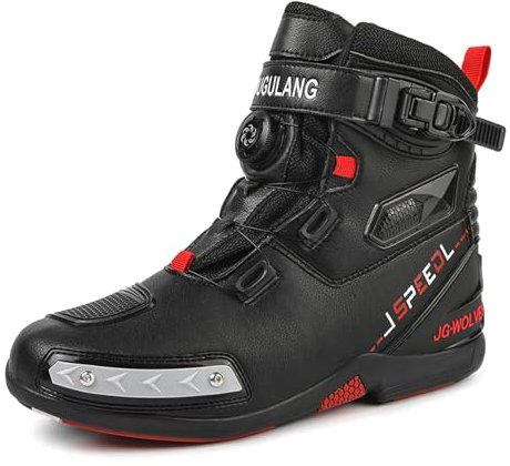 JiuQing Zapatos De Motocicleta Hombre Botas De Tobillo para Montar En La Calle Botas De Moto Impermeables Antideslizantes Informales,Negro,46 EU