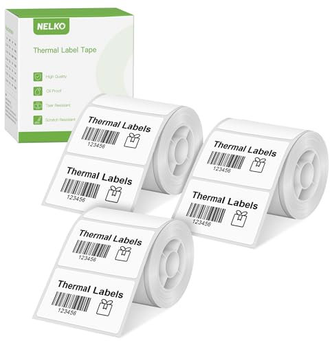 Thermo-Etiketten für Nelko PM220 Etikettendrucker, 50 x 30 mm, Thermo-Aufkleber-Etikett, wasserdicht, Mehrzweck-Etikettenband, 3 Rolle mit 230 selbstklebenden Thermopapier (weiß)
