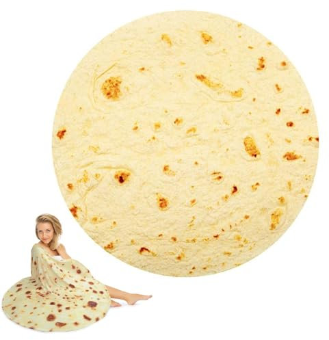 XIMEY Burrito Tortilla Decke, Weicher Warme Burrito Decke, Runde Essen Decke aus Korallenvlies, Einseitig Sofadecke Reisedecke für Schlafzimmer im Freien, Alle Jahreszeiten(Durchmesser 150 cm)