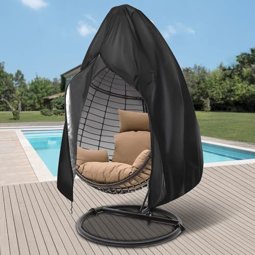 Hängesessel-Abdeckung mit Reißverschluss – Robuste Schutzhülle für Gartenmöbel. UV-beständig, wasser- und winddicht. Ideal für Terrasse, Balkon und Garten.190cmx114cm/75inx45in-Schwarz