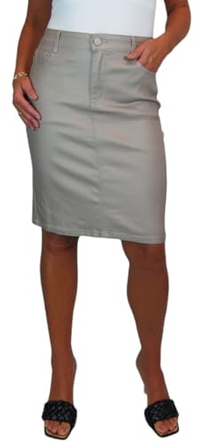 Paulo Due Women's Coated Leather Look Skirt Knee Length | Ladies Stretch Jeans Style Pencil Skirt, Faux Leather, Straight Design