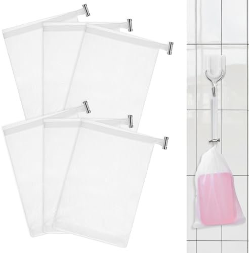 6 PCS Mesh Soap Saver Pouch Double-Layer Soap Saver Bag with Drawstring Soap Bag Soft for Shower Exfoliating Mesh Soap Bag for Foaming and Drying, Hangable
