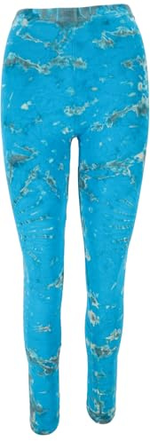 GURU SHOP Unikat Batik Damen Leggings, Stretch Hose Für Frauen, Yogahose - Türkisblau