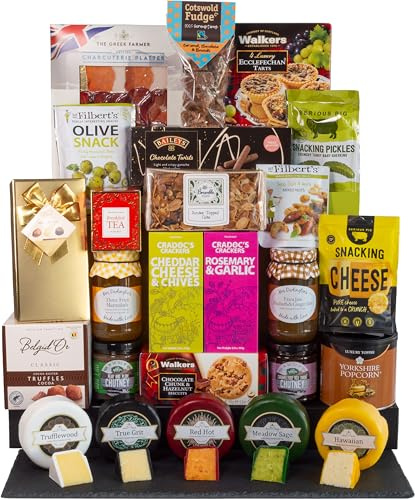 InterHamper | Golden Banquet Food Hamper Gift fit for a King with a selection of cheese truckles, charcuterie and much more all presented in a Golden Gift Box