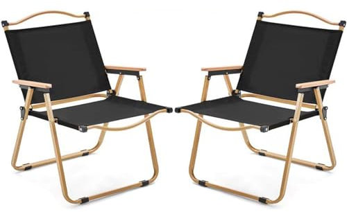 2er Set Strandstuhl mit Armlehnen aus Holz Tragbarer Lounge-Sessel für Camping Outdoor-Aktivitäten Picknicks Konzerte und Sportveranstaltungen