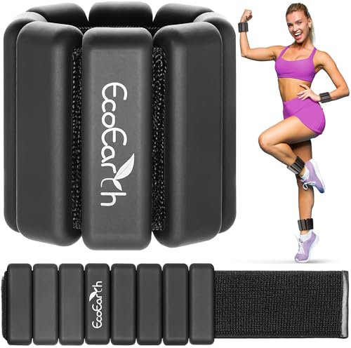 Ankle & Wrist Weights - Set of 2, 1 lb Each, Black - Adjustable Workout Bands for Men & Women - Wearable Silicone Weight Bracelets for Fitness, Strength Training, Running, Yoga & Dance - by EcoEarth