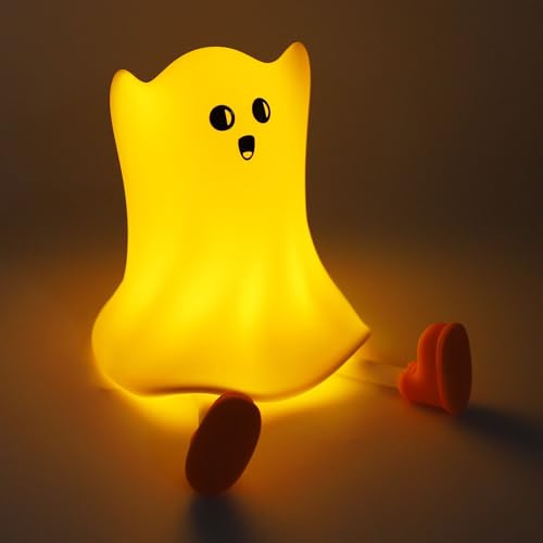 Depisuta Niedliche Geister-Nachttischlampe, Geister-Nachtlicht, Wiederaufladbare LED-Lampe für Schlafzimmer, Weiche Silikon-Touch-Lampe mit Einstellbarer Helligkeit und Timer, Lustige