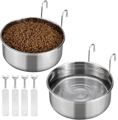 Navaris 2X Gamelle Eau pour Animaux - Bol en INOX pour Chien et Chat - Abreuvoir pour Lapin ou Cochon d'Inde - Support pour Cage à Oiseaux - Diamètre de 18 cm - 1550 ML