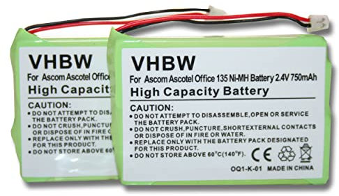 vhbw 2X Akku kompatibel mit DeTeWe Aastra schnurlos Festnetz Telefon (750 mAh, 2,4 V, NiMH)