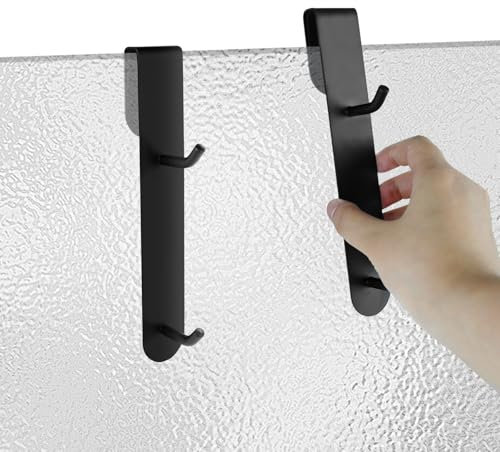 Handtuchhalter Duschwand, Handtuchhalter Dusche Glaswand, 2-Teiliger Satz Von TüRhaken Innenseite, TüRhaken Zum EinhäNgen, TüRhaken Schwarz Geeignet FüR 6-12 MM Dickes Glas, Handtuchstange Schwarz